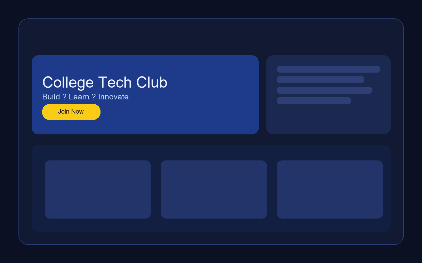 College club website landing page UI